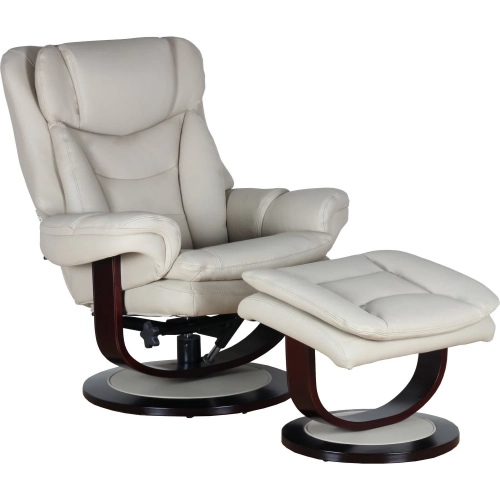 Roscoe Swivel Pedestal Recliner & Ottoman in Ivory Top Grain Leather